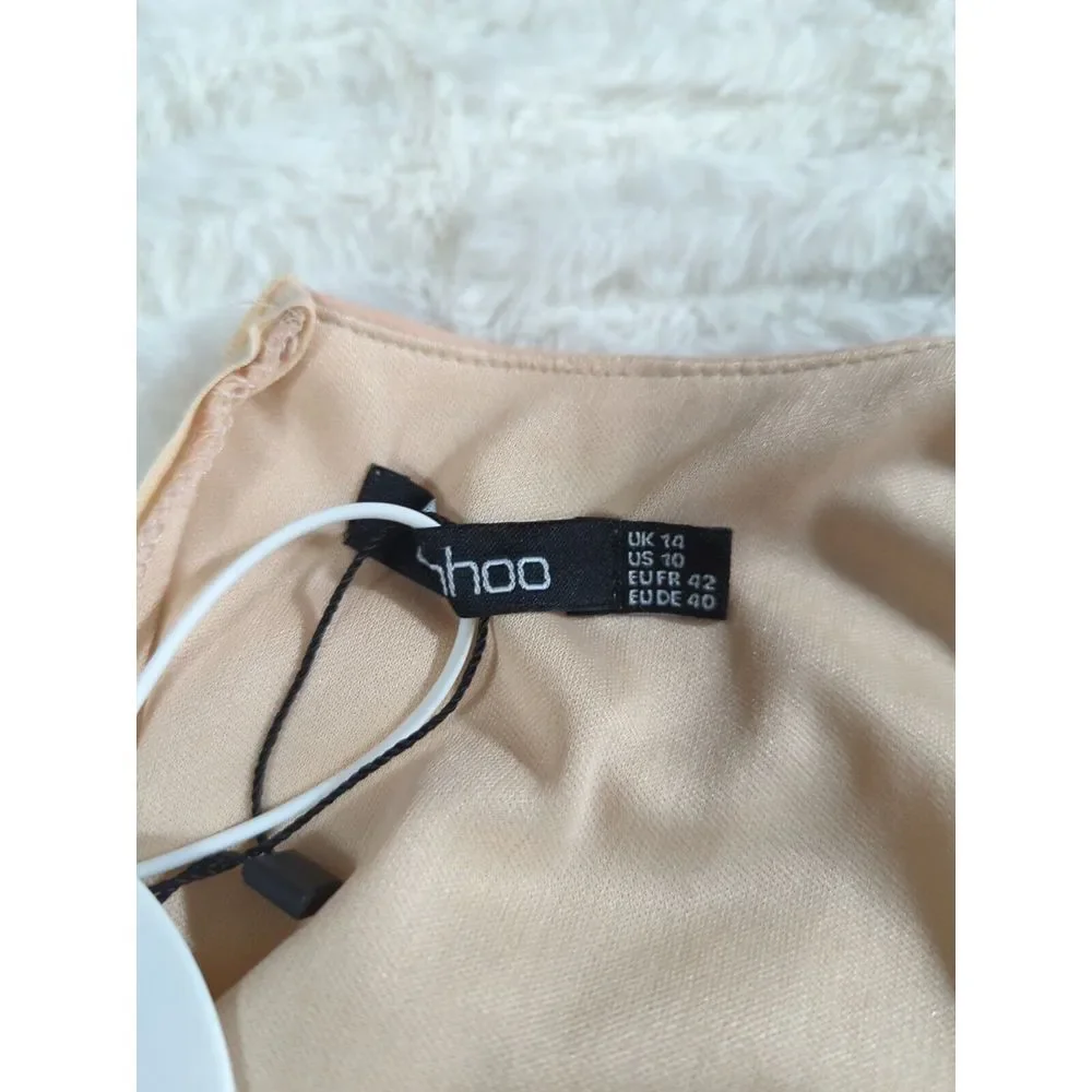 Boohoo Angel‎ Sleeve Midi Skater Dress Blush Pink V-Neck CM03901 Size 10 NWT 475